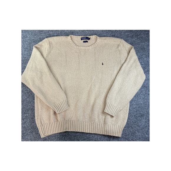 VTG Polo Ralph Lauren Sweater 3XB Mens Oatmeal Crewneck Brown Pony Hong Kong - Picture 1 of 10